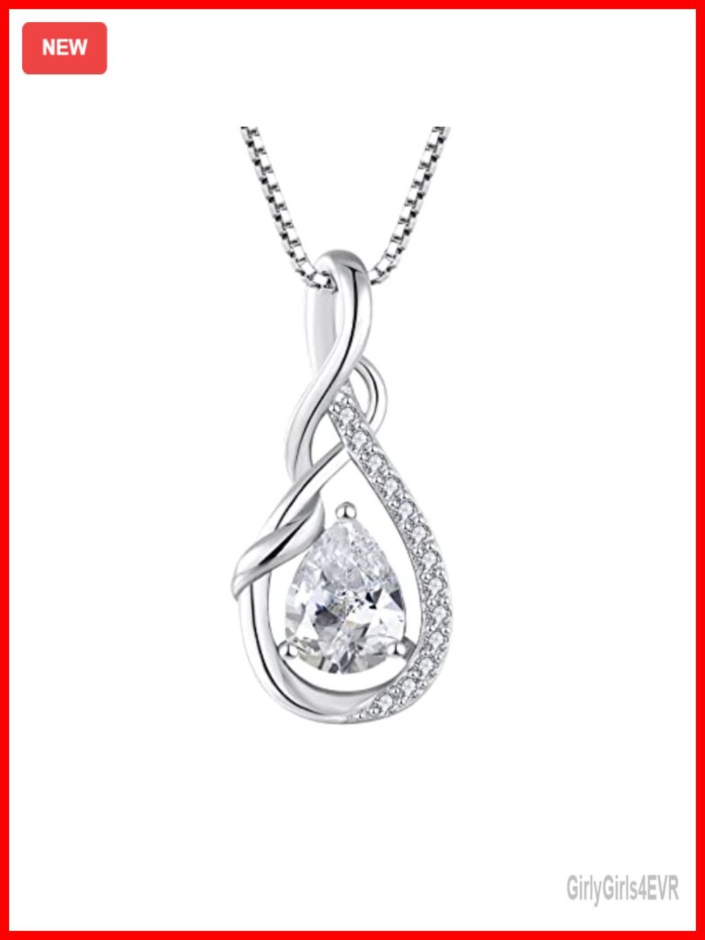 Sterling Silver Infinity Teardrop Pendant Necklace 18in Box Chain Birthstone